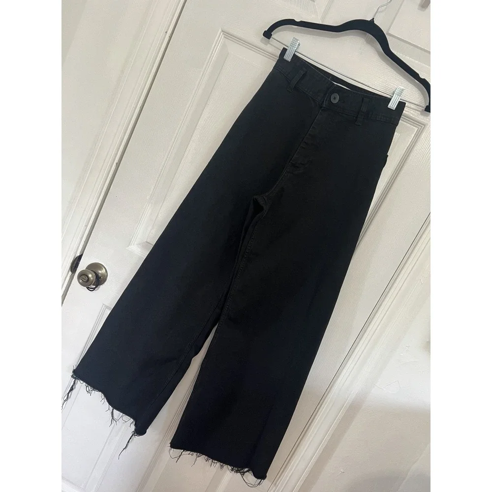 Zara Wide Leg Crop‎ Jeans Size 4 Black High Rise Minimalist Quiet Luxury Chic